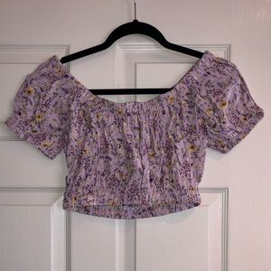 OU lavender off the shoulder crop top!